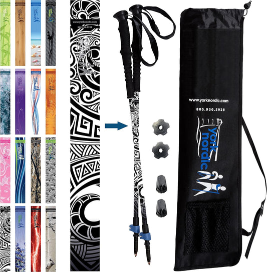 York Nordic Hiking & Walking Poles - Cushion Foam Grips w/Nordic Strap - Lightweight, Adjustable, and Great for Balance -2 Pieces w/Flip Locks, and Travel Bag - Heights 5'4"-6'2"