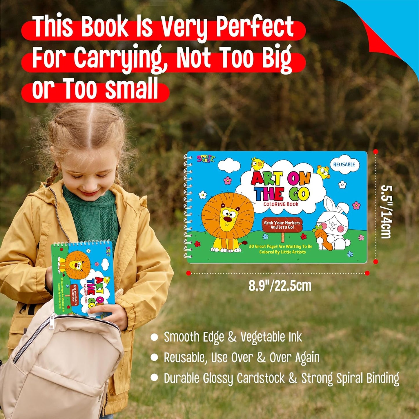 SpriteGru Coloring Activity Book, 30 Dry-Erase Pages Animals to Color, Fun & Creative Coloring Pages for Toddlers, Kids, Teens, Adults, Reusable Activity Pad for Road Trip, Travel, at Home