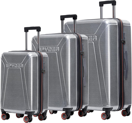 Spyder Traverse 3 Piece Luggage Set, 360° Spinner Wheels, TSA Approved Lock, (20 Inch Carry On, 25 Inch Medium, 29 Inch Large), Silver