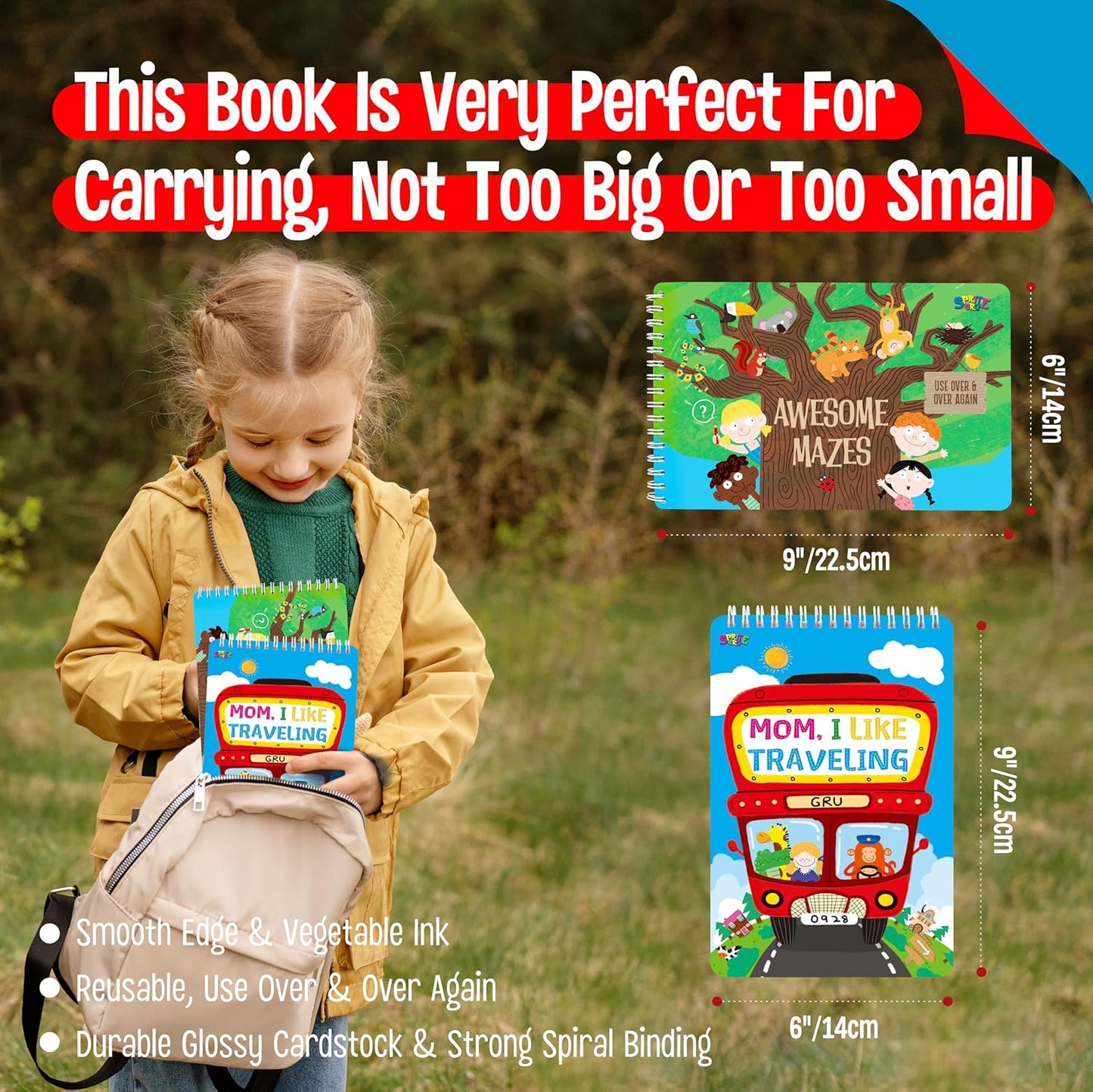 SpriteGru 2 Travel Game Pads, 61 Dry Erase Activities Games Reusable & Erasable Book, Fun Brain Challenge Games Interesting Educational Toy and Learning Tool for Road Trip Airplane Travel