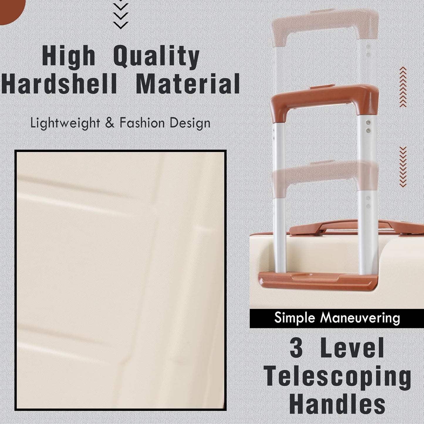 Merax Luggage Set 2 Piece Suitcase Sets with Spinner Wheel,Lightweight Hardside Expandable Travel Laggage with TSA Lock,Suitcase with Travel Bag(20"/28",Khaki & Brown)