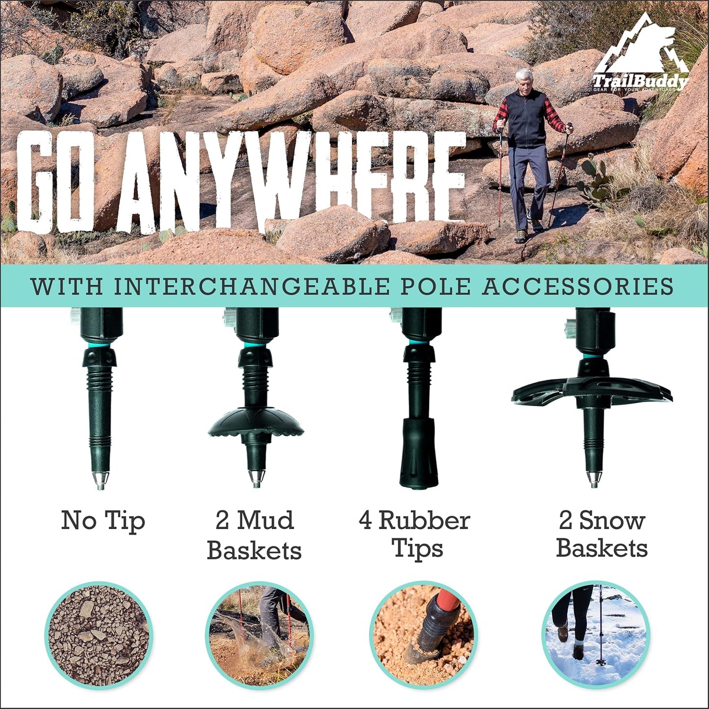 TrailBuddy Trekking Poles – Lightweight 7075 Aluminum Hiking Poles for Women, Men & Seniors – Collapsible Walking Sticks for Travel, Trails & Balance
