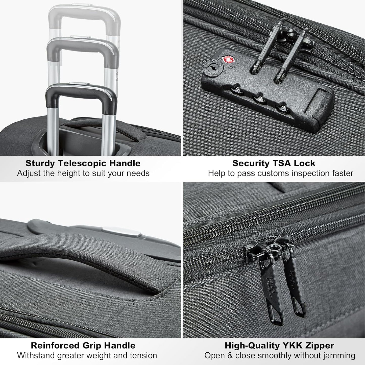 Kono 20 Inch Soft-Sided Carry-On Luggage Airline Approved 20" Spinner Wheels Lightweight Waterproof Suitcase with TSA Lock for Business Travel (Small, Black)