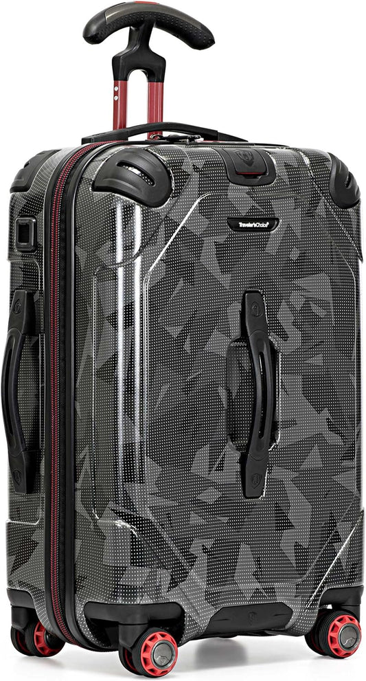 Traveler's Choice Maxporter II 22" Hardside Polycarbonate Spinner Carry-On Luggage, USB Port, TSA Lock, Gray Camo