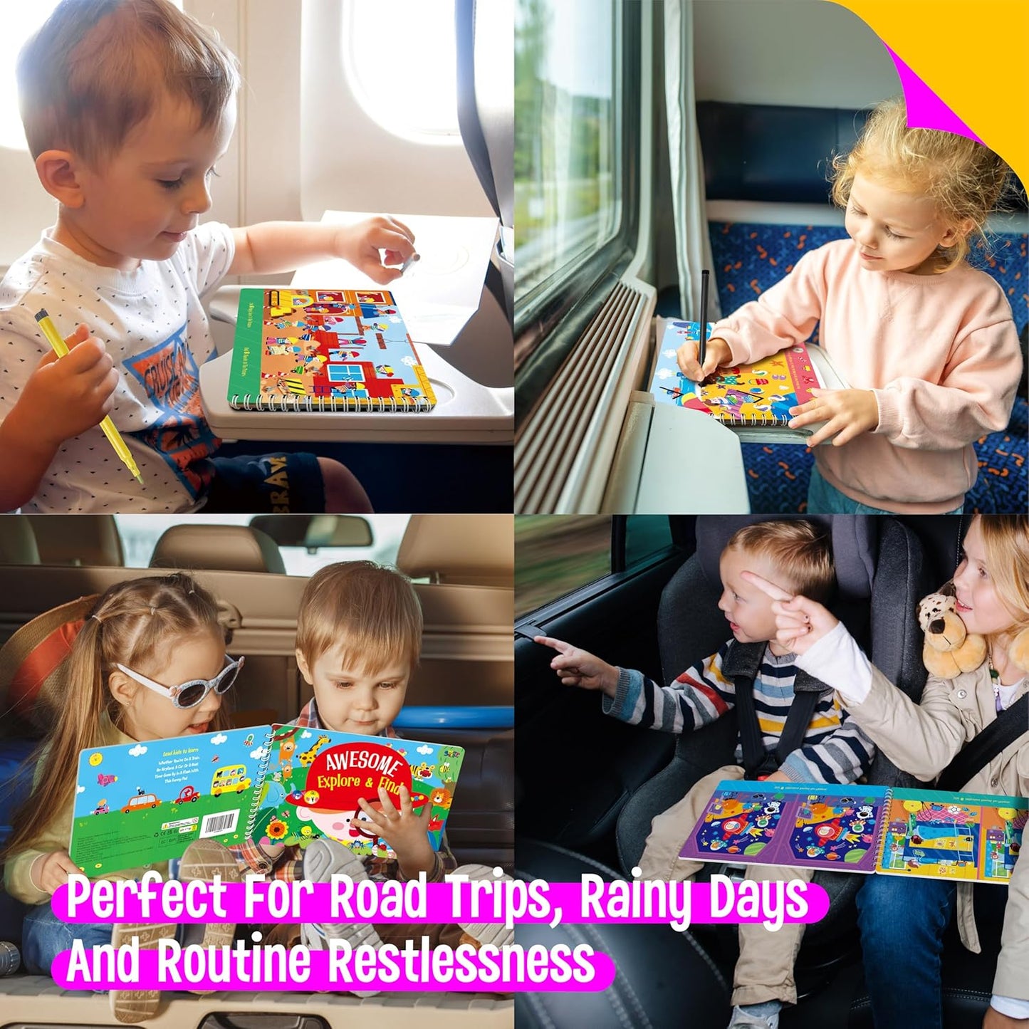 SpriteGru 28 Dry Erase Activities Book, Reusable & Erasable Game Pad, Explore and Find Games Interesting Educational Toy and Learning Tool for Road Trip Airplane Travel