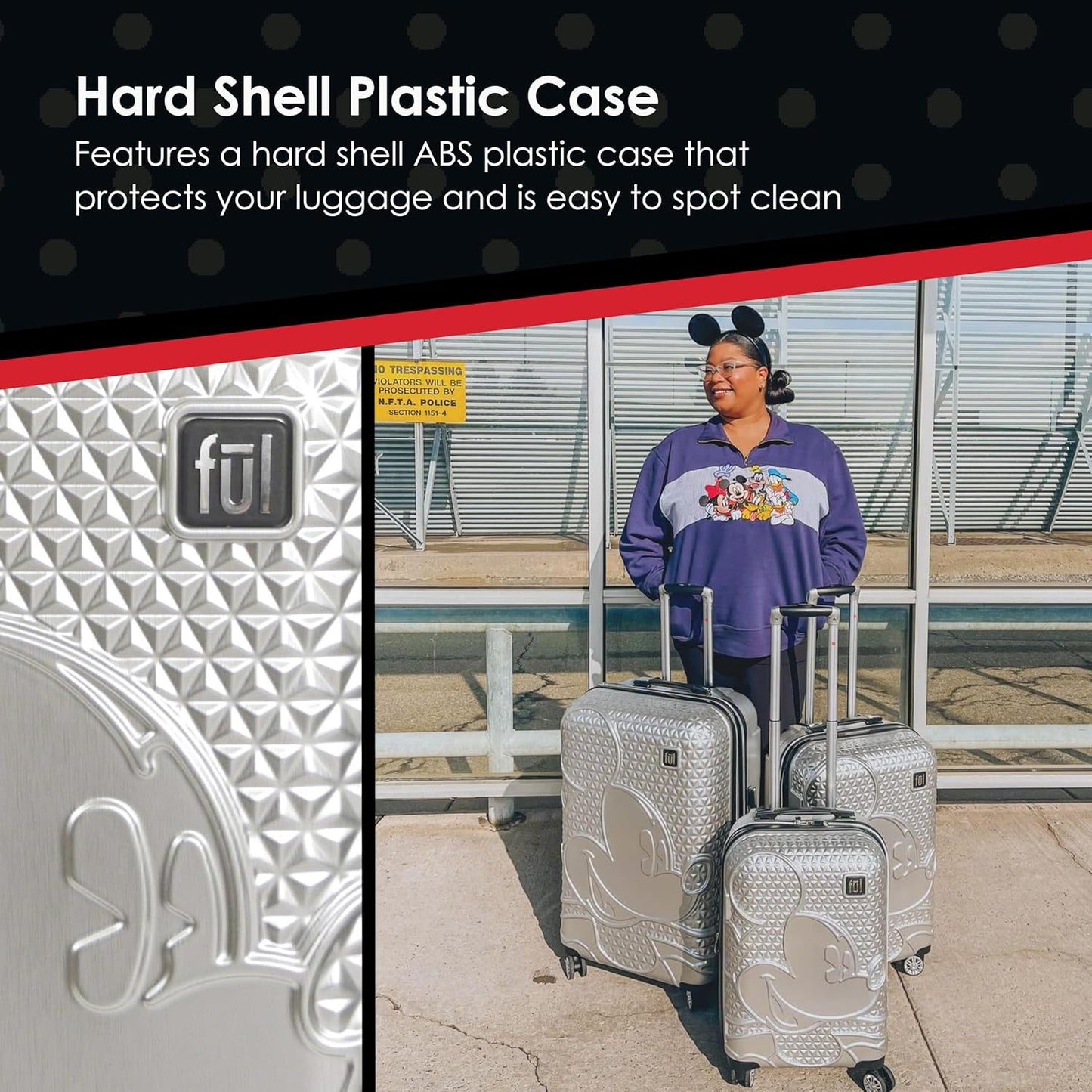 ful Disney Mickey Mouse 21 Inch Carry On Luggage, Hardside Rolling Suitcase with Spinner Wheels, Silver