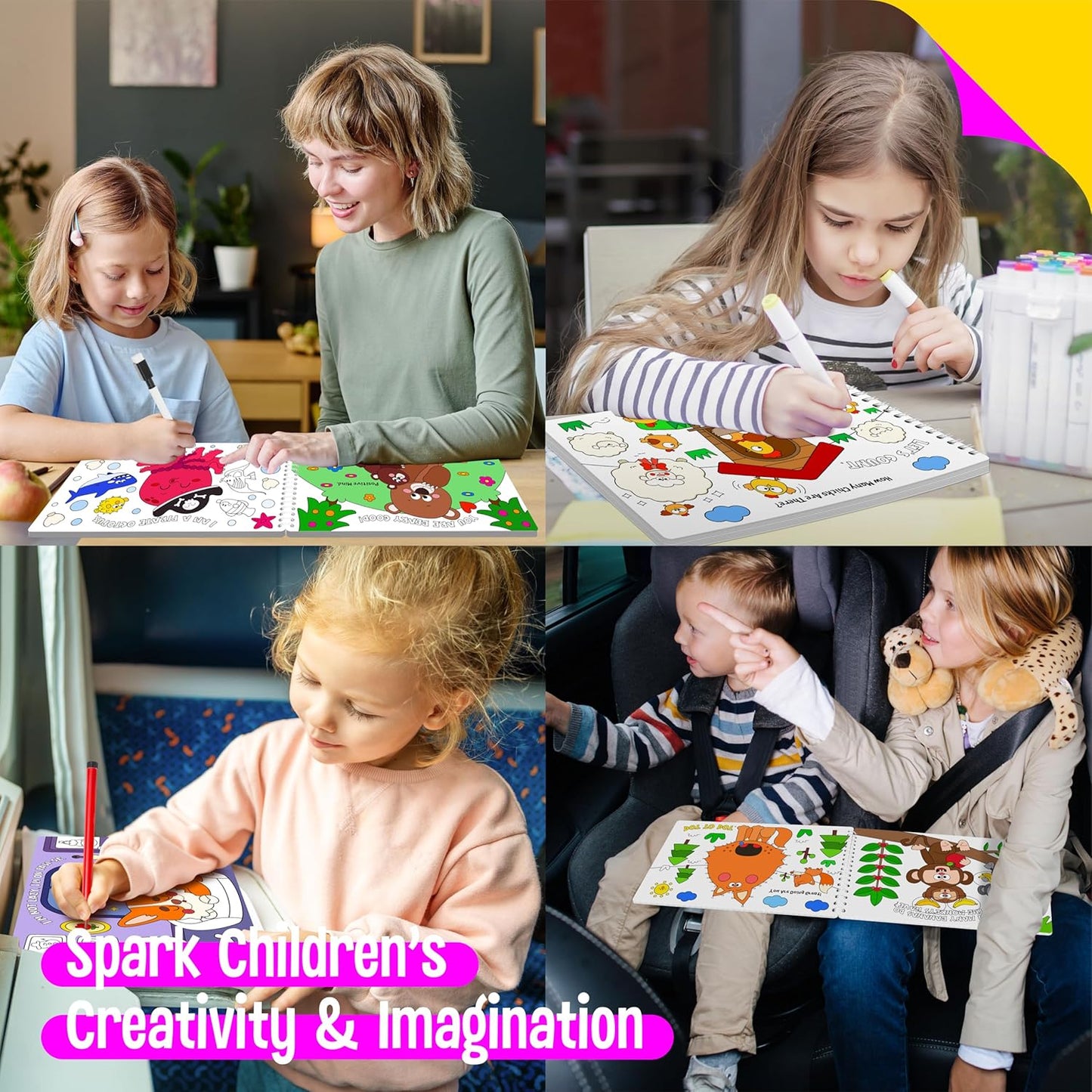 SpriteGru Coloring Activity Book, 30 Dry-Erase Pages Animals to Color, Fun & Creative Coloring Pages for Toddlers, Kids, Teens, Adults, Reusable Activity Pad for Road Trip, Travel, at Home