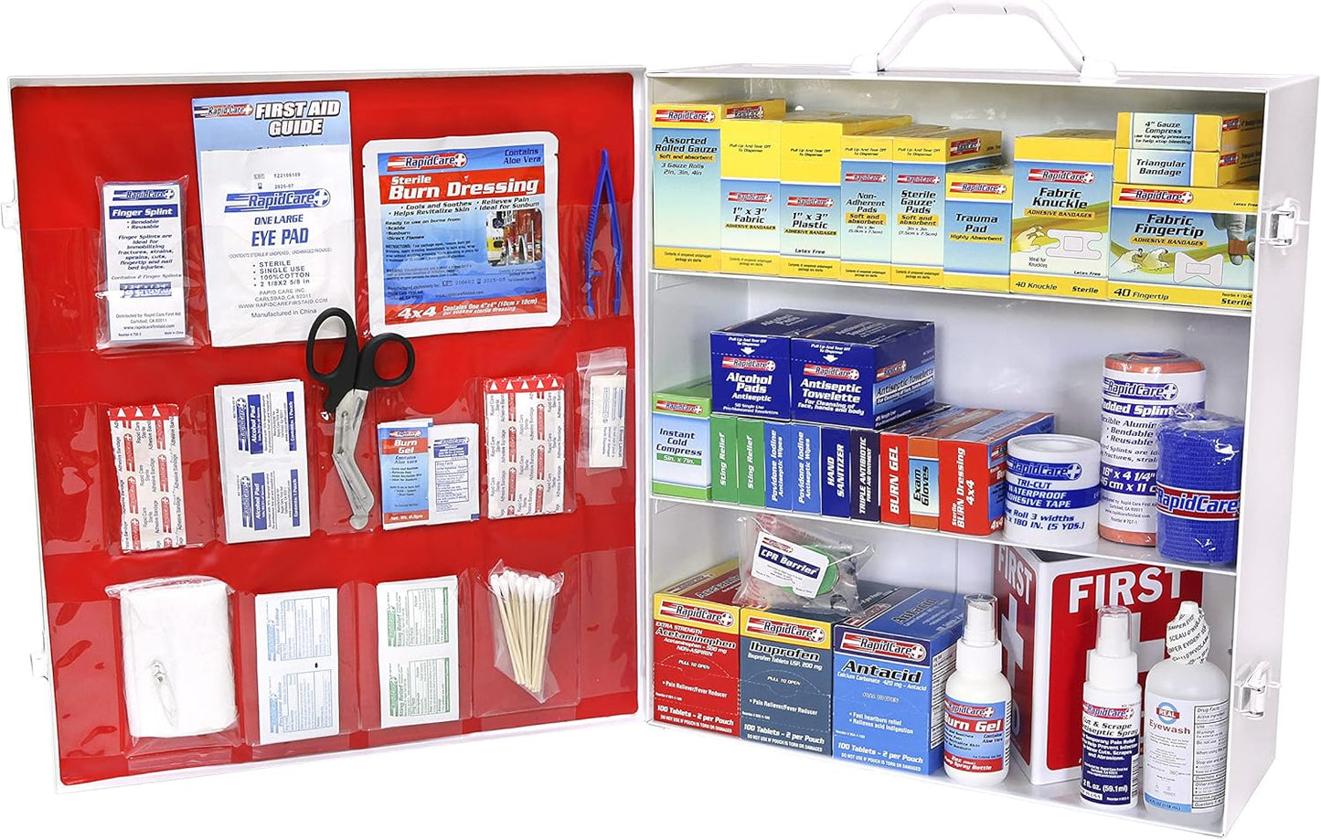 Rapid Care First Aid 863-09-1F 3 Shelf ANSI/OSHA Compliant All Purpose First Aid Cabinet & Medical Station with First Aid Sign, Exceeds OSHA/ANSI 2009, Wall Mountable, White