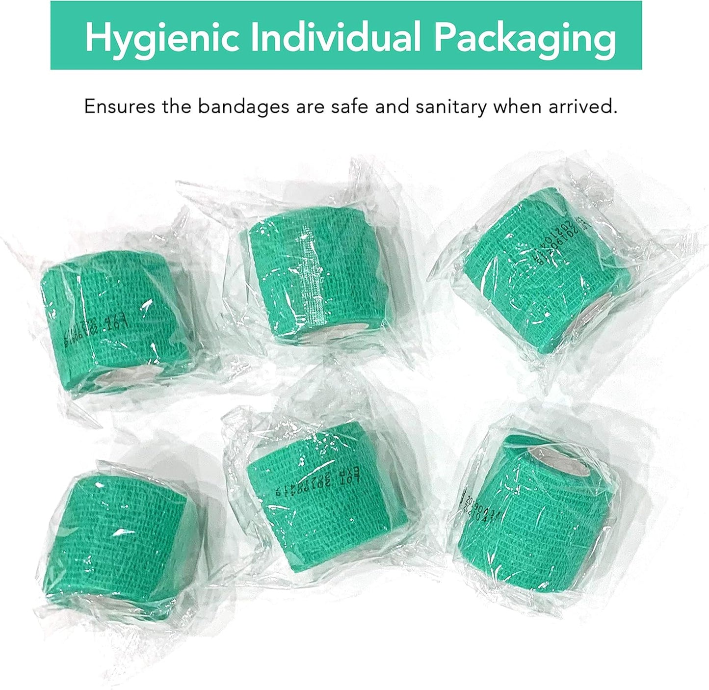 RISEN Cohesive Bandage 2” x 5 Yards, 6 Rolls, Self Adherent Wrap Medical Tape, Adhesive Flexible Breathable First Aid Gauze Ideal for Stretch Athletic