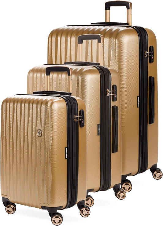 SwissGear 7272 Energie Expandable Hardside Luggage with Spinner Wheels and TSA Lock, Gold, 3-Piece Set (19/24/27)