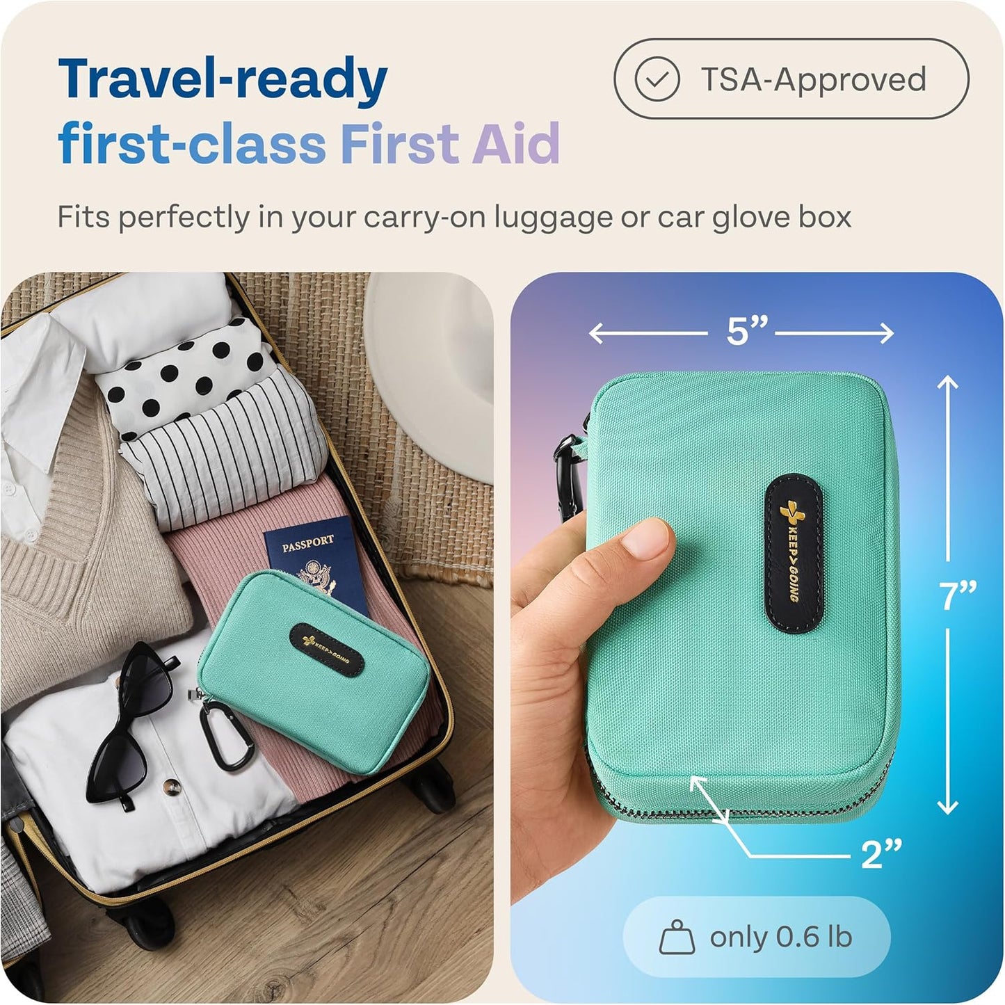 KeepGoing Travel First Aid Kit for Car, Home, Hiking, Camping and Outdoor Emergencies - First Aid Kit Travel Size TSA-Approved