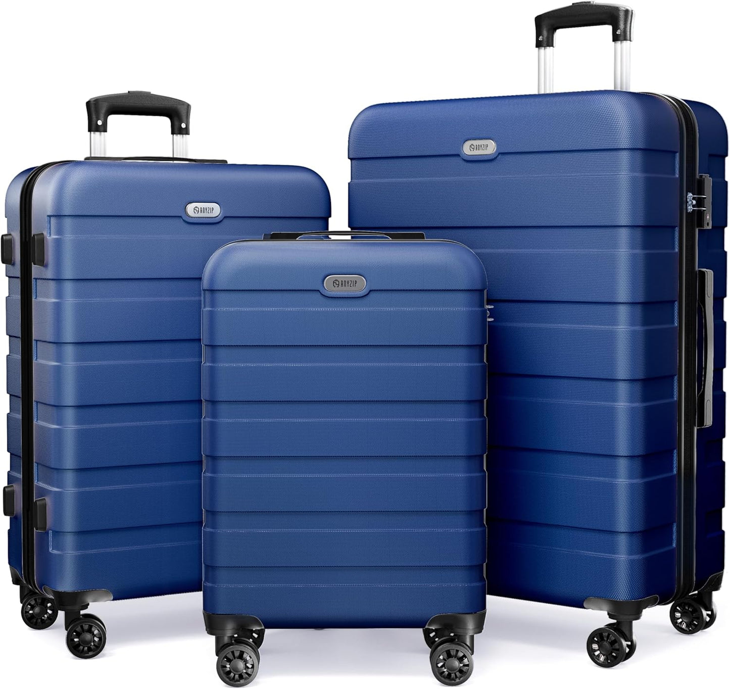 AnyZip Luggage Sets 3 Piece Hardshell Suitcase Set PC ABS Lightweight Travel Suitcases with 4 Double Spinner Wheels TSA Lock 20 24 28 Inch Dark Blue