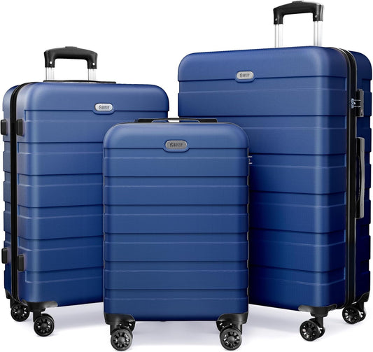 AnyZip Luggage Sets 3 Piece Hardshell Suitcase Set PC ABS Lightweight Travel Suitcases with 4 Double Spinner Wheels TSA Lock 20 24 28 Inch Dark Blue