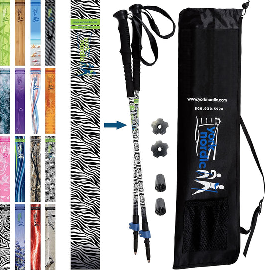 York Nordic Hiking & Walking Poles - Cushion Foam Grips w/Nordic Strap - Lightweight, Adjustable, and Great for Balance -2 Pieces w/Flip Locks, and Travel Bag - Heights 5'4"-6'2"