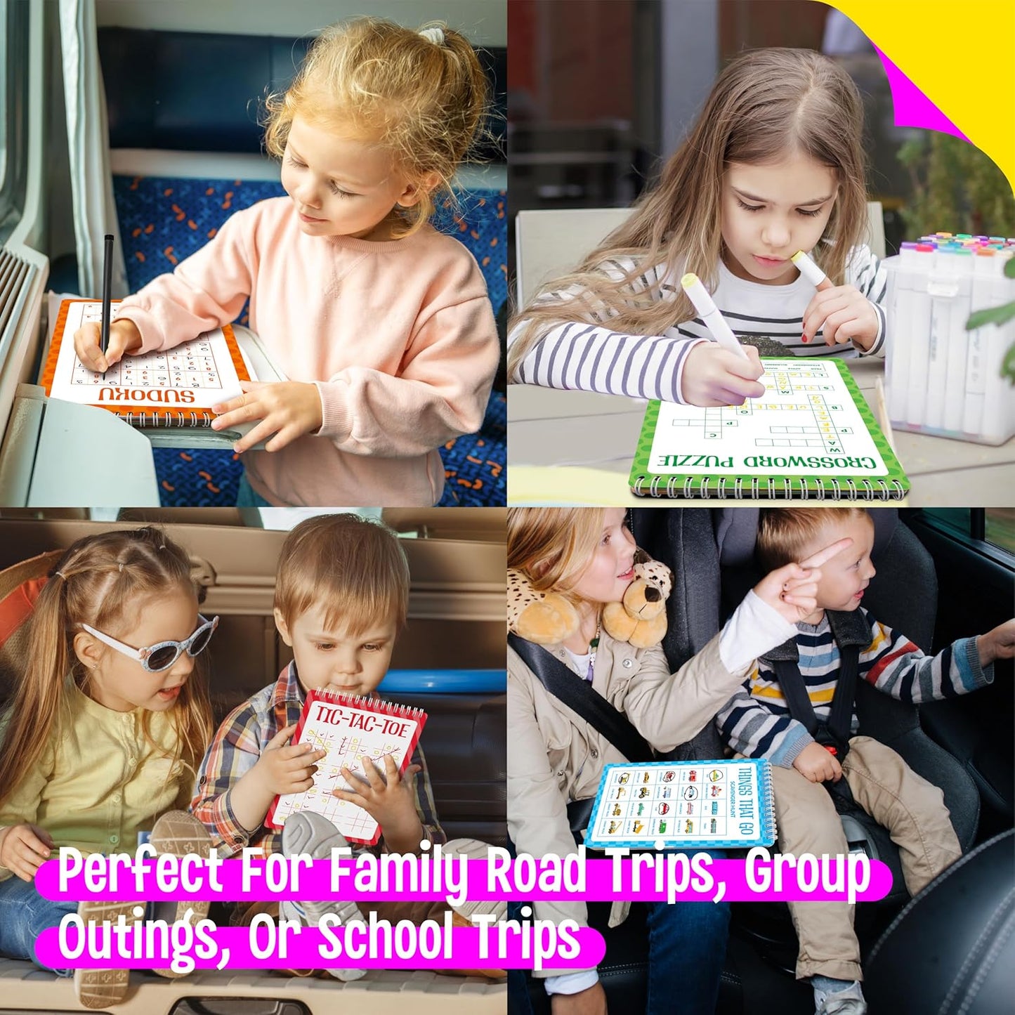 Logic Puzzles Game Pad, 30 Reusable & Erasable Logical Thinking Games-Sudoku, Scavenger Hunt, Math Games, Dry Erase Brain-Boosting Puzzles Activities Pad for Kids, Road Trip, Airplane & Car Travel