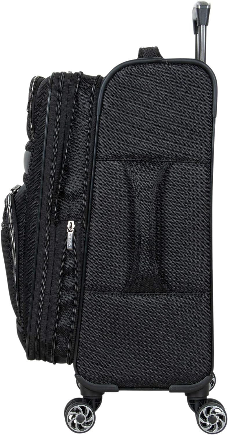 Kenneth Cole REACTION Rugged Roamer Lightweight Softside Expandable 8-Wheel Spinner Luggage, Black, 2-Piece (20” Carry-On/28” Check Size)