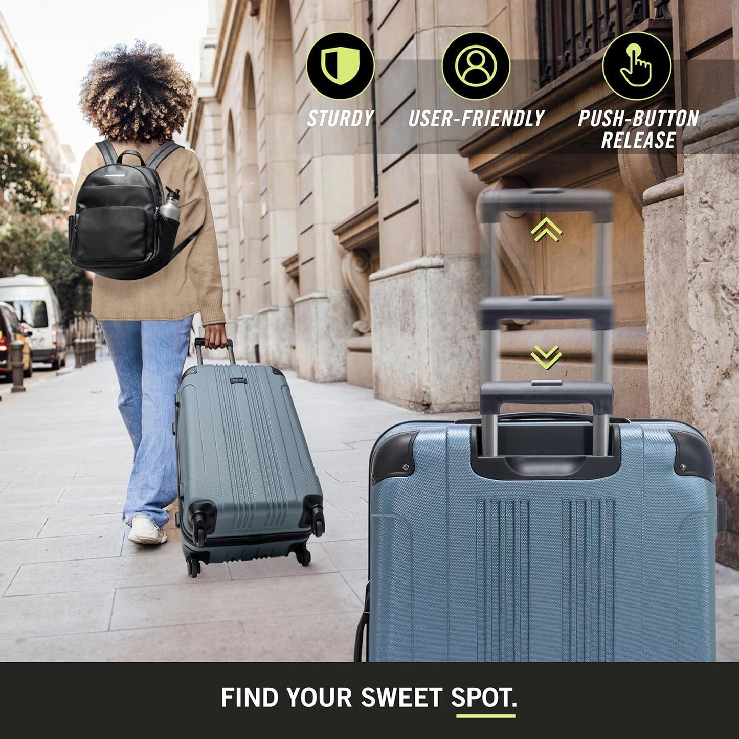 Kenneth Cole REACTION Out of Bounds Lightweight Hardshell 4-Wheel Spinner Luggage, Granite Blue, 24-Inch Checked