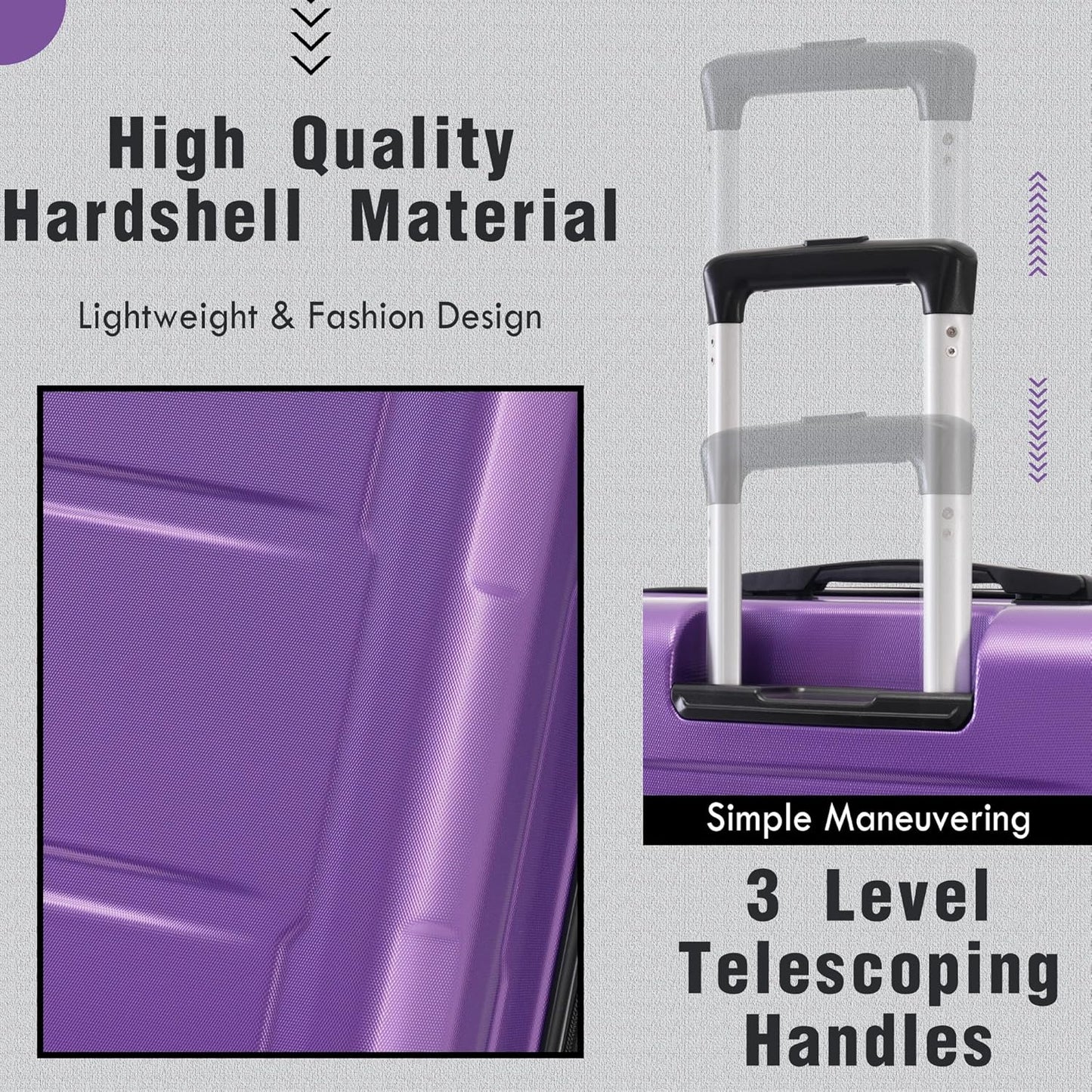 Merax Luggage Set 2 Piece Suitcase Sets with Spinner Wheel,Lightweight Hardside Expandable Travel Laggage with TSA Lock,Suitcase with Travel Bag(20"/24",Purple)