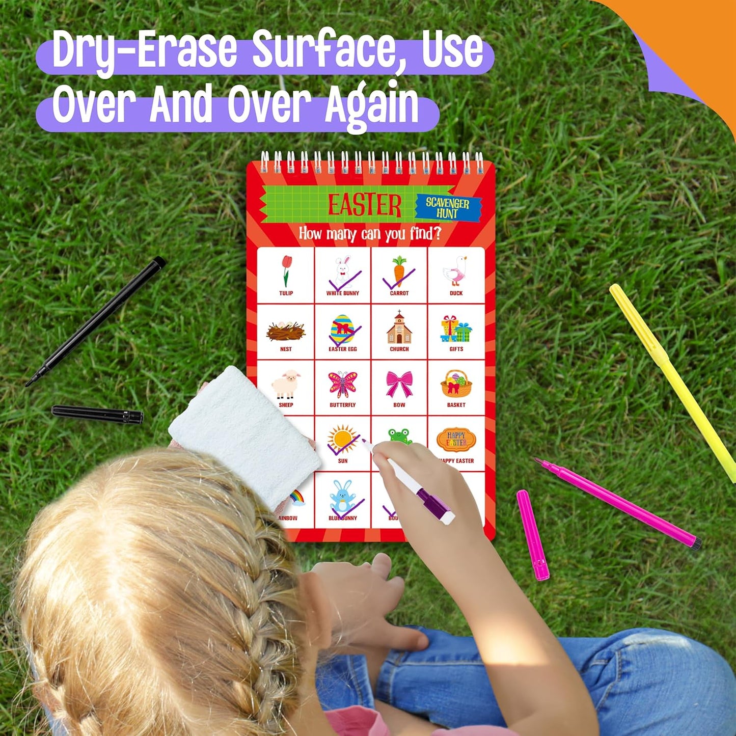 SpriteGru Scavenger Hunt Activities Book, 30 Road Trip Bingo Games, Reusable & Erasable Game Pad, Interesting Explore and Find Activity Travel Toy for Road Trip, Airplane Travel