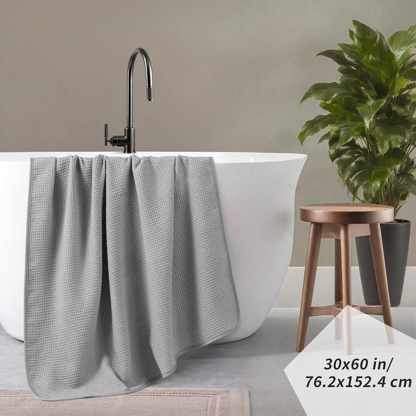 POLYTE Microfiber Oversize Quick Dry Lint Free Waffle Bath Towel for Body, 60 x 30 in, Set of 2