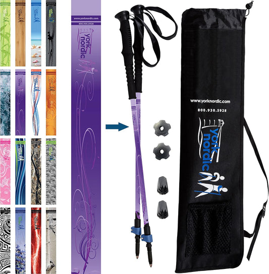 York Nordic Hiking & Walking Poles - Cushion Foam Grips w/Nordic Strap - Lightweight, Adjustable, and Great for Balance -2 Pieces w/Flip Locks, and Travel Bag - Heights 5'4"-6'2"
