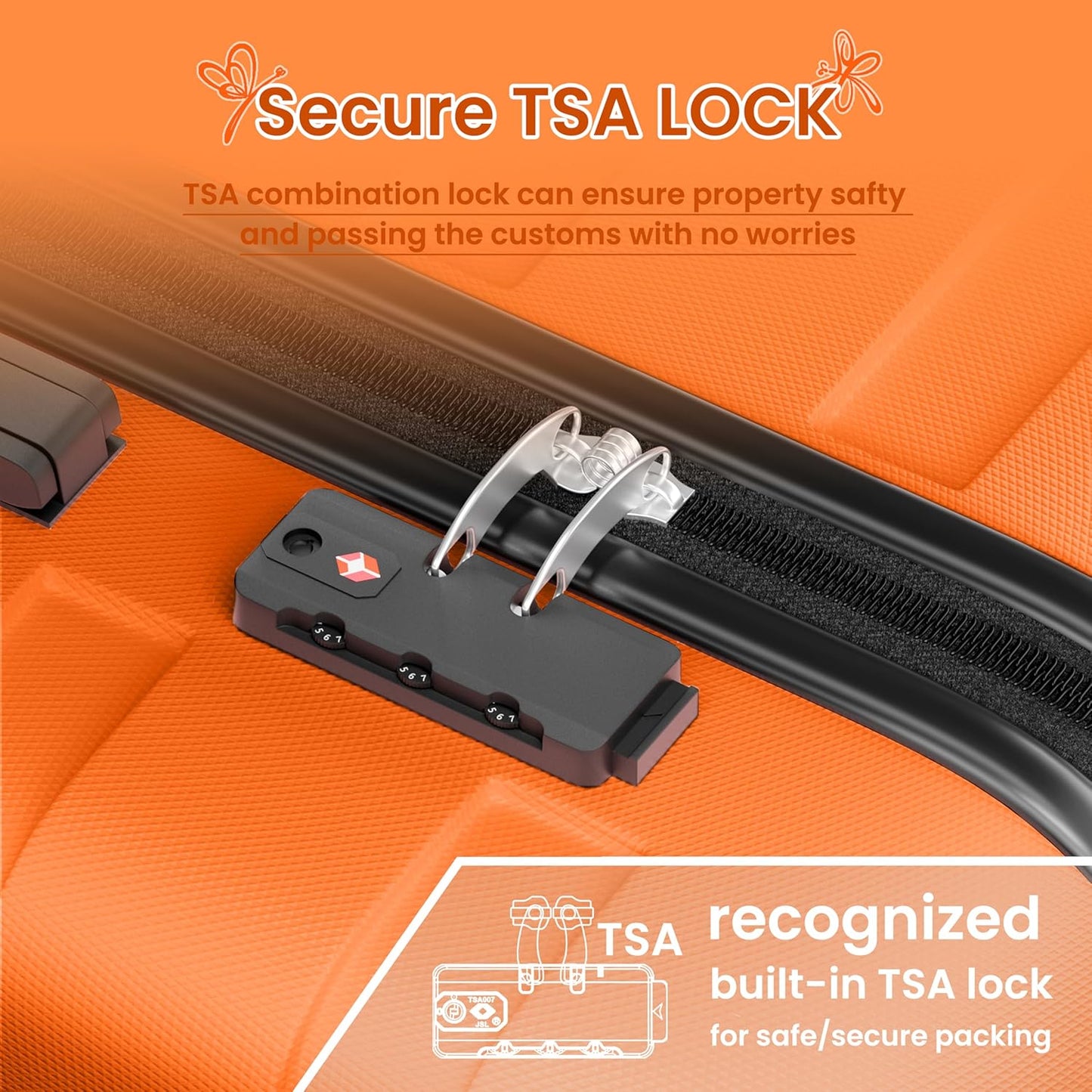 AnyZip Luggage Sets 3 Piece Hardshell Suitcase Set PC ABS Lightweight Travel Suitcases with 4 Double Spinner Wheels TSA Lock 20 24 28 Inch Orange