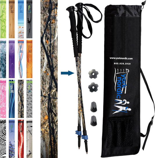 York Nordic Hiking & Walking Poles - Cushion Foam Grips w/Nordic Strap - Lightweight, Adjustable, and Great for Balance -2 Pieces w/Flip Locks, and Travel Bag - Heights 5'4"-6'2"