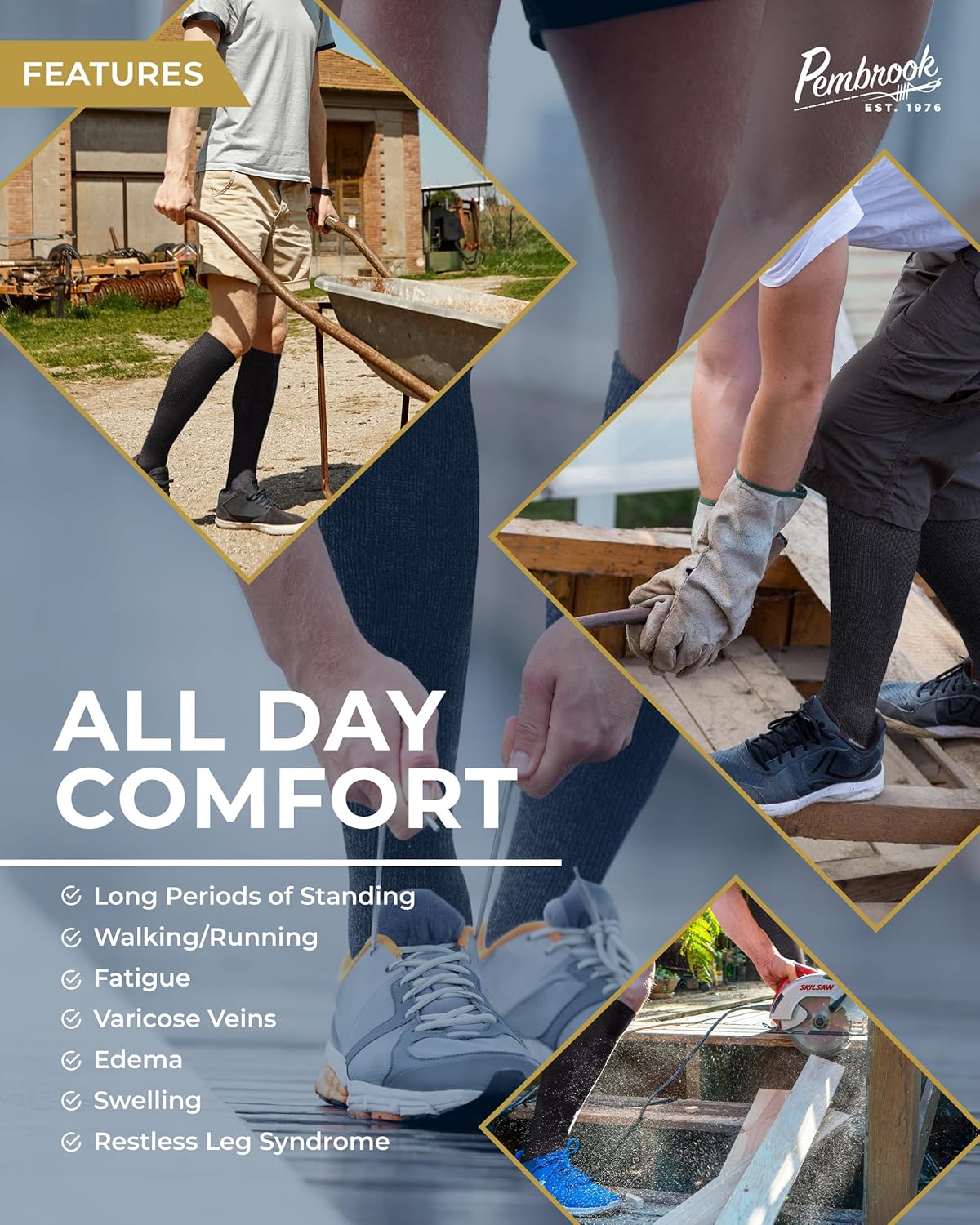 Pembrook Light Compression Socks for Men - 3 Pairs | 8-15 mmhg Compression Dress Socks for Men | Support Socks for Men