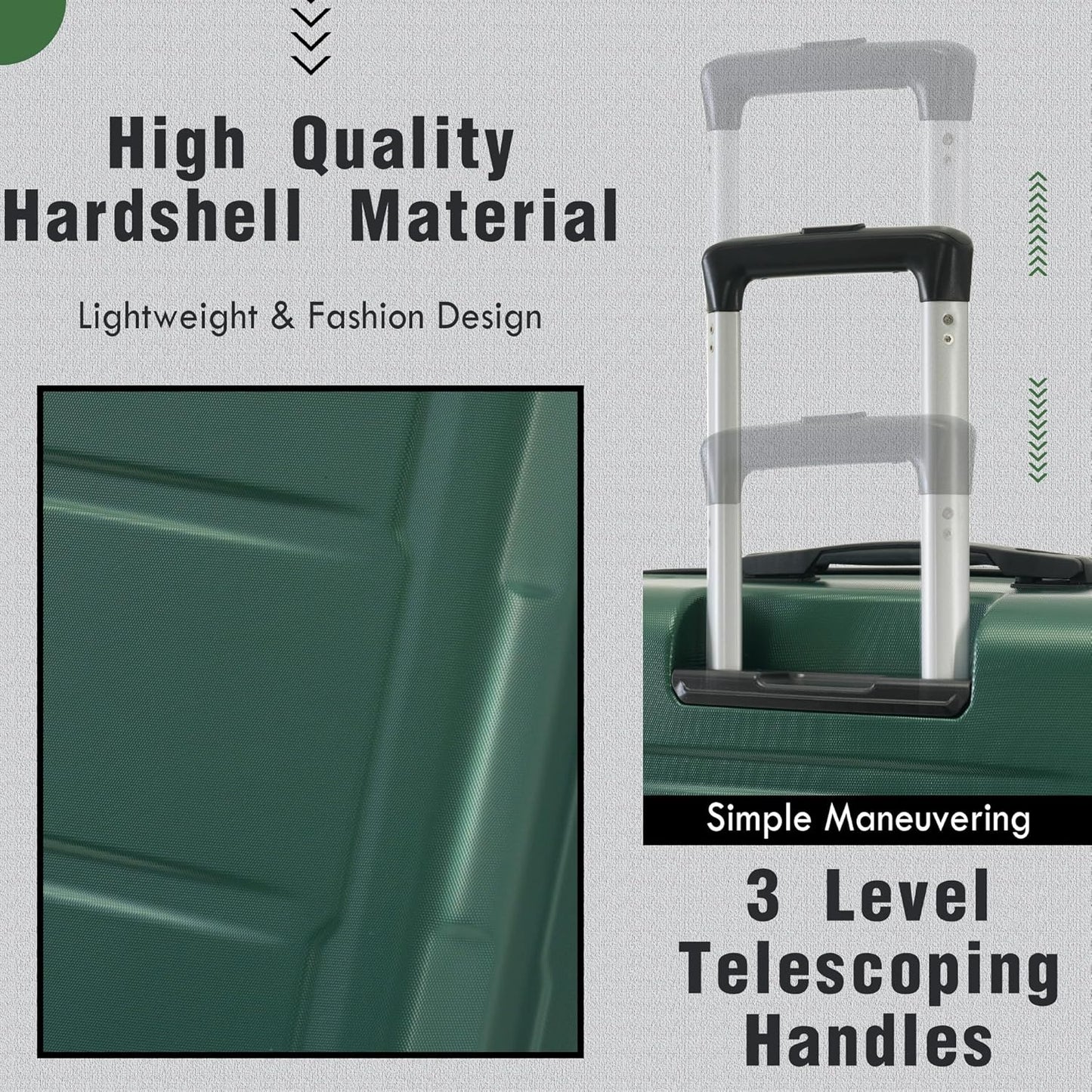 Merax Luggage Set 2 Piece Suitcase Sets with Spinner Wheel,Lightweight Hardside Expandable Travel Laggage with TSA Lock,Suitcase with Travel Bag(20"/24",Green)