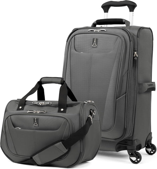 Travelpro Maxlite 5 Softside 2pc Set Expandable Carry On Luggage with 4 Spinner Wheels/Soft Underseat Tote, Lightweight Suitcase, Men and Women, Shadow Grey
