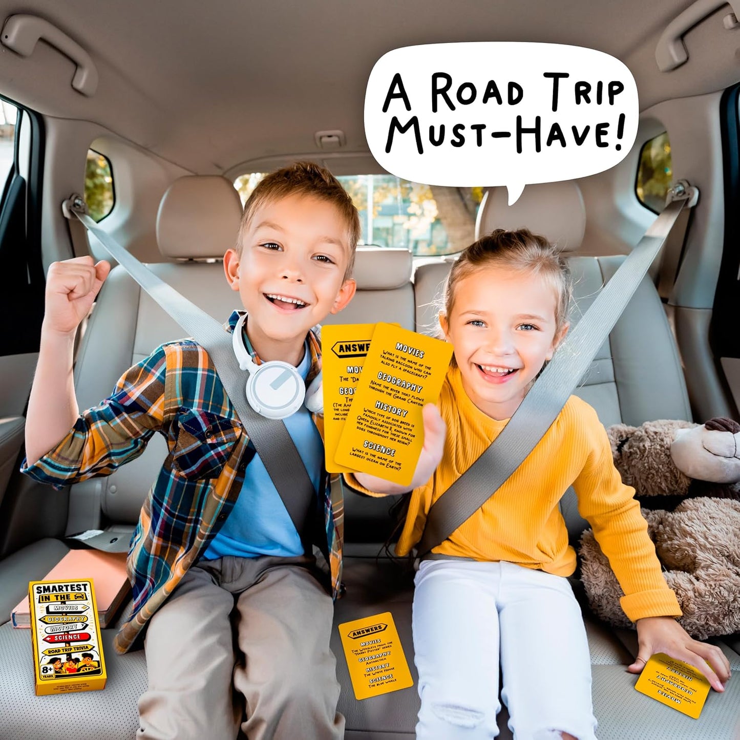 WELL BALANCED Road Trip Trivia - Road Trip Games for Kids Travel Essentials Car Activities Must Haves for Ages 8+