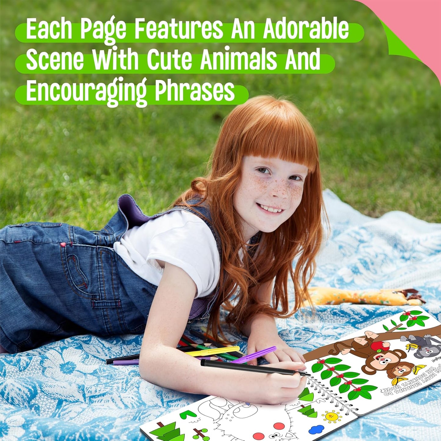 SpriteGru Coloring Activity Book, 30 Dry-Erase Pages Animals to Color, Fun & Creative Coloring Pages for Toddlers, Kids, Teens, Adults, Reusable Activity Pad for Road Trip, Travel, at Home