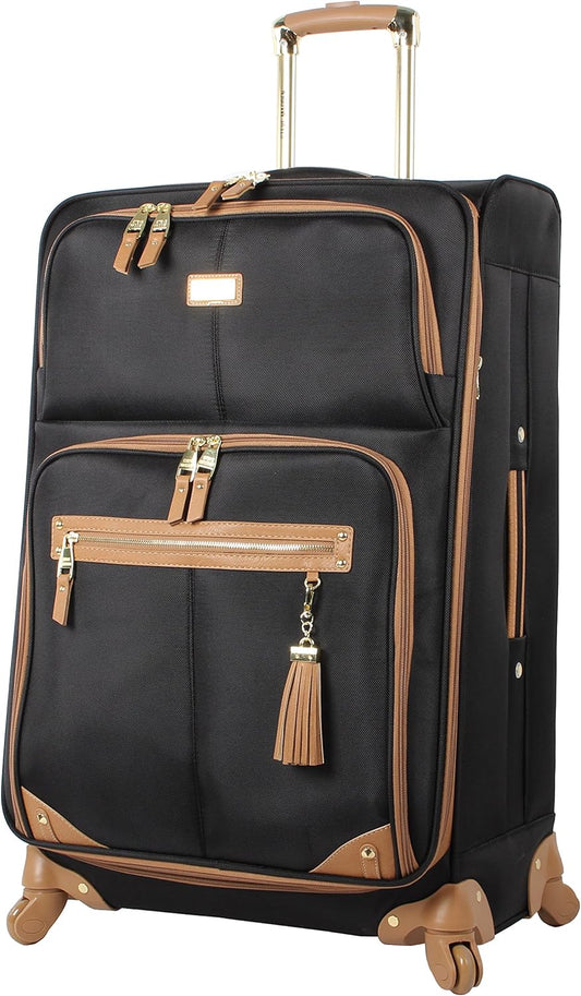 Steve Madden Designer Luggage - Checked Large 28 Inch Softside Suitcase - Expandable for Extra Packing Capacity - Lightweight Bag with Rolling Spinner Wheels, Harlo Black, 28in
