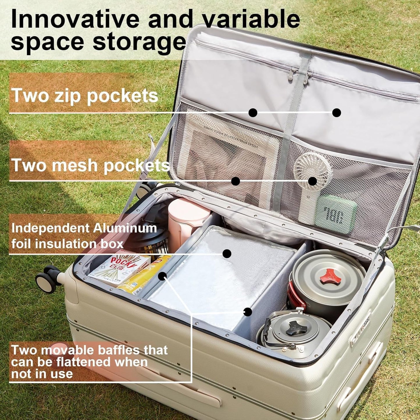 Hanke Multifunctional 26 Inch Checked Luggage Hard Shell Suitcases with Wheels Travel Trunk Style Luggage Large Rolling Suitcase for Women Men(Ivory White)