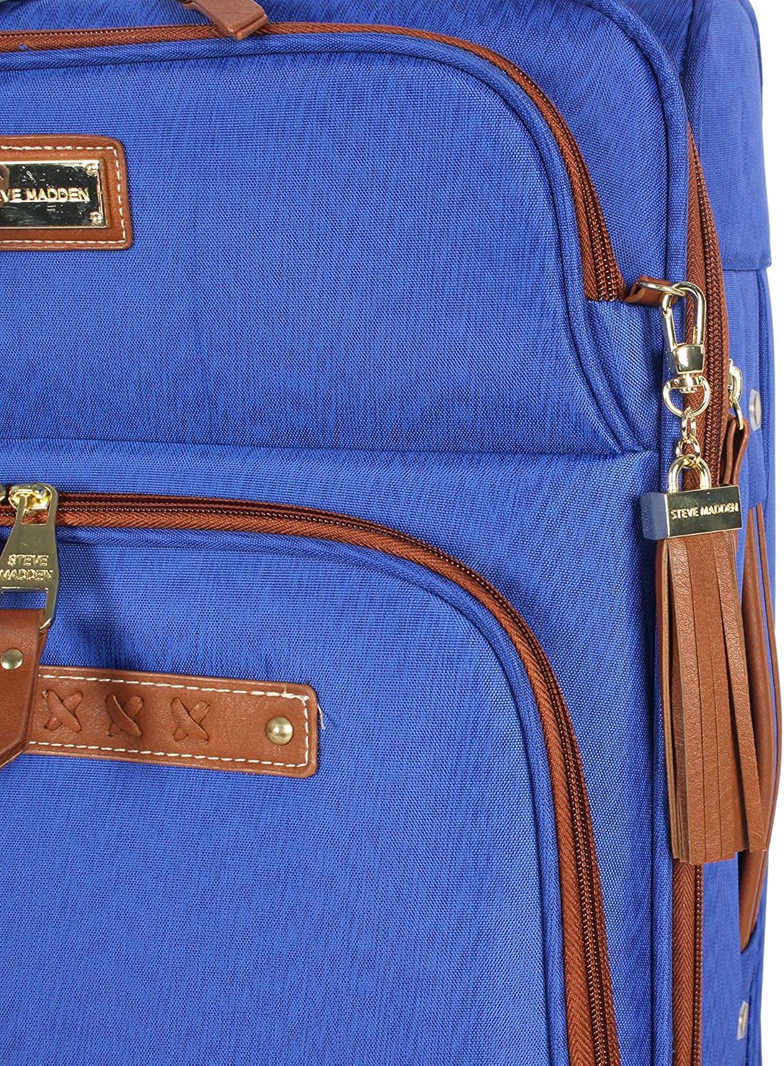 Steve Madden Designer Luggage Collection - Expandable 24 Inch Softside Bag - Durable Mid-sized Lightweight Checked Suitcase with 4-Rolling Spinner Wheels (Global Blue)