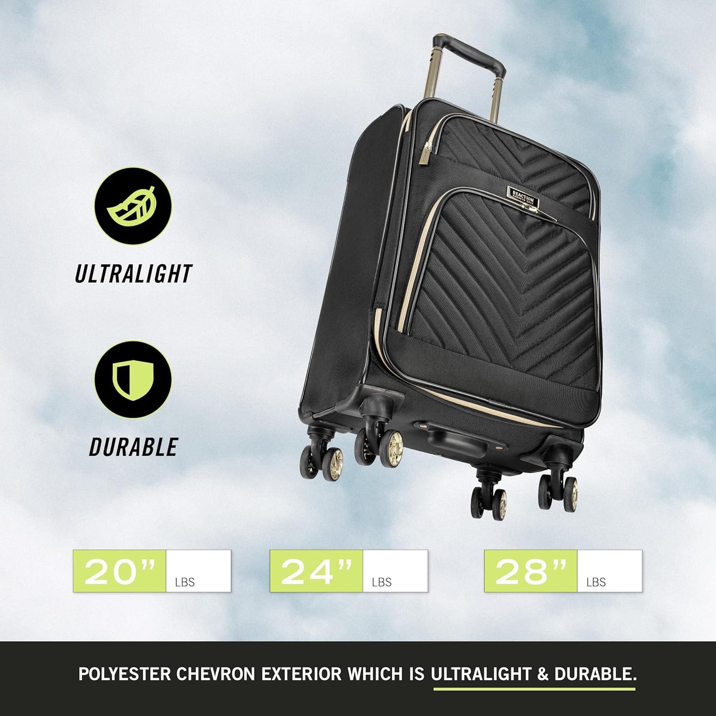 Kenneth Cole REACTION Chelsea Chevron Quilted Luggage, Black, 2-Piece Set (20"/28")