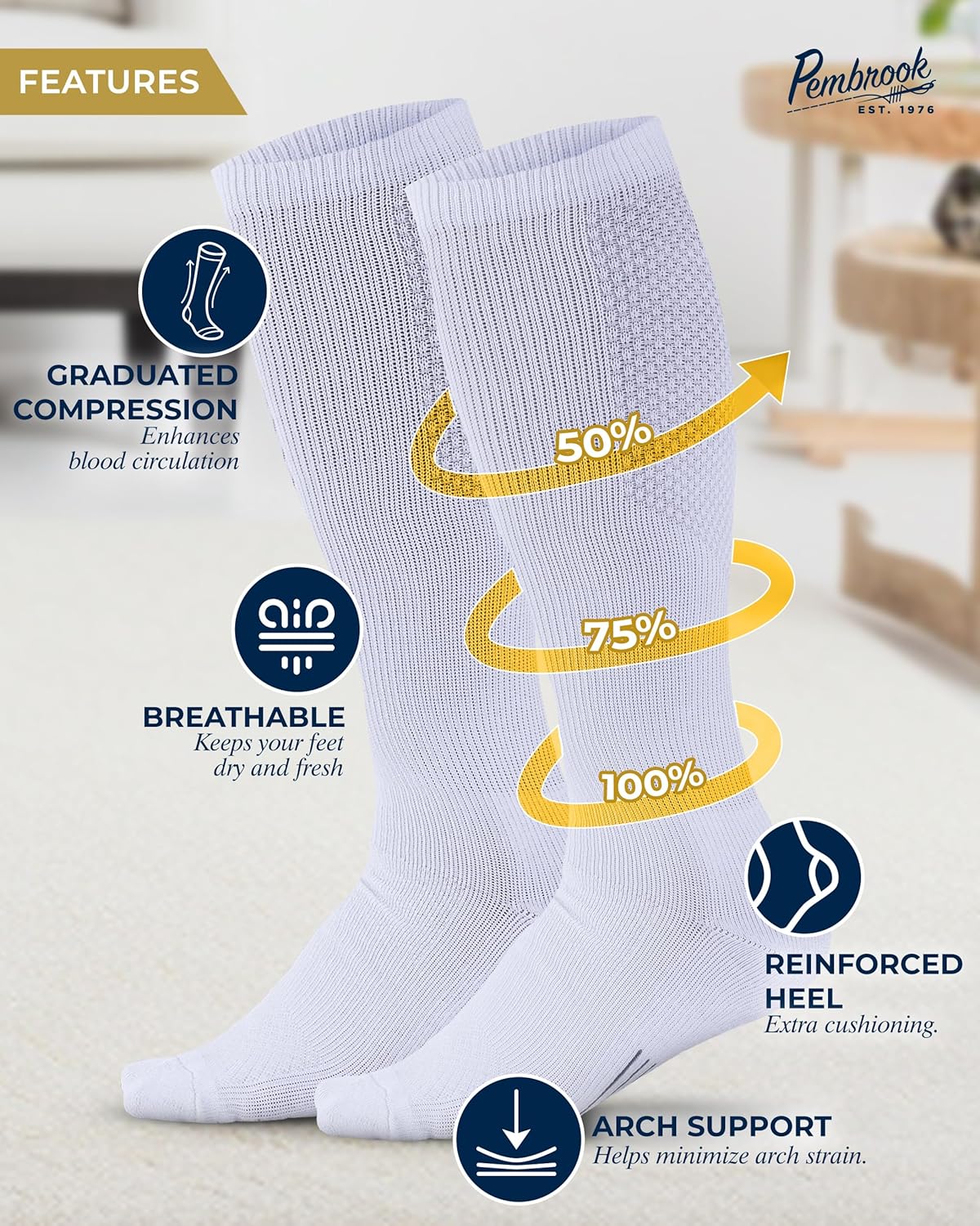 Pembrook Light Compression Socks for Men - 3 Pairs | 8-15 mmhg Compression Dress Socks for Men | Support Socks for Men