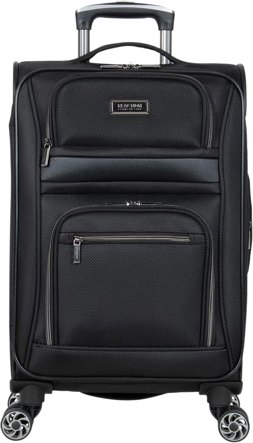 Kenneth Cole REACTION Rugged Roamer Lightweight Softside Expandable 8-Wheel Spinner Luggage, Black, 20-Inch Carry-On
