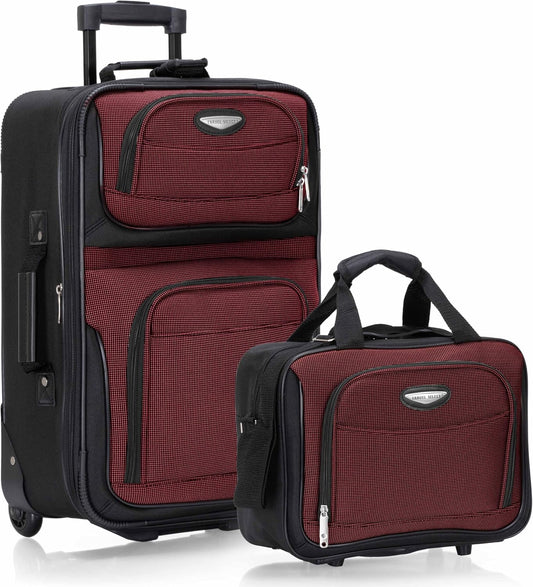 Travel Select Amsterdam Softside Expandable Rolling Luggage Set, 2-Piece Upright Suitcases with 2-Wheel Design, Lightweight Durable Polyester, Burgundy