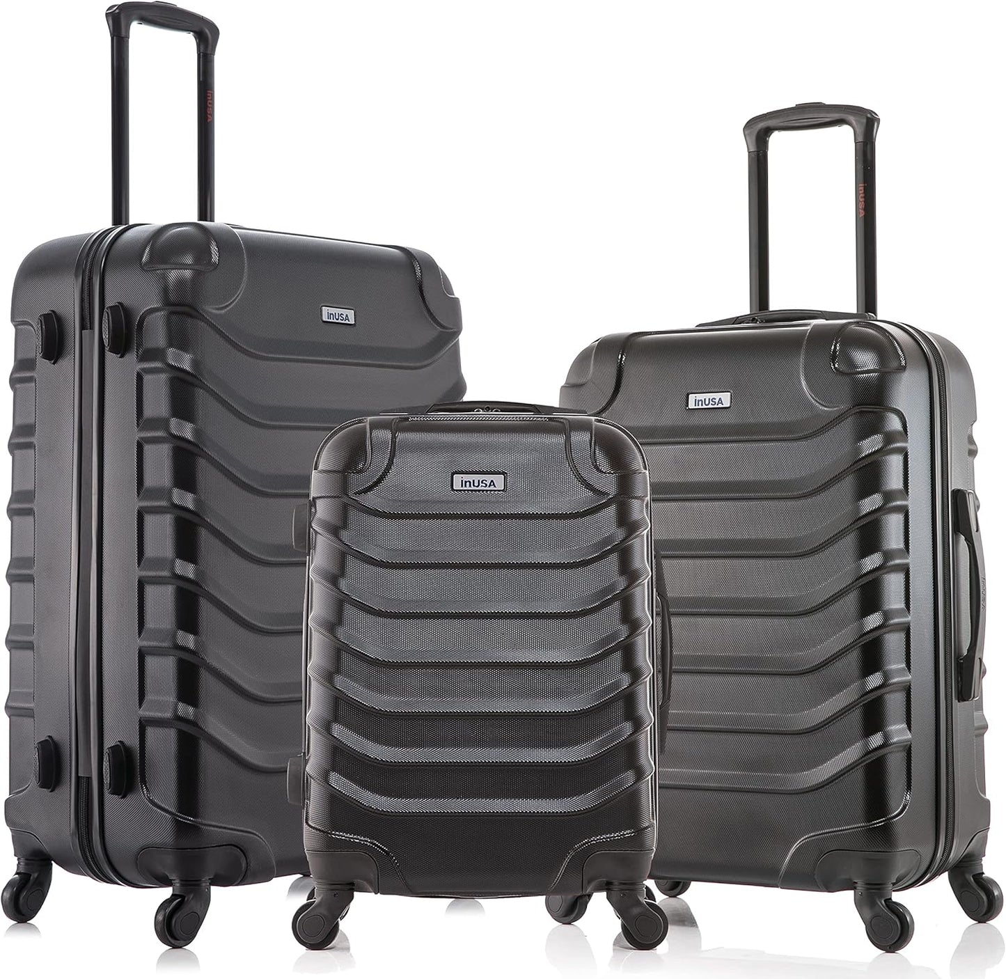 InUSA ENDURANCE Luggage with Spinner Wheels | Spacious Durable Lightweight Hardshell Suitcase, Travel Sets with Handle and Trolley | (20in, 24in, 28in) 3 Piece Luggage Set | Black