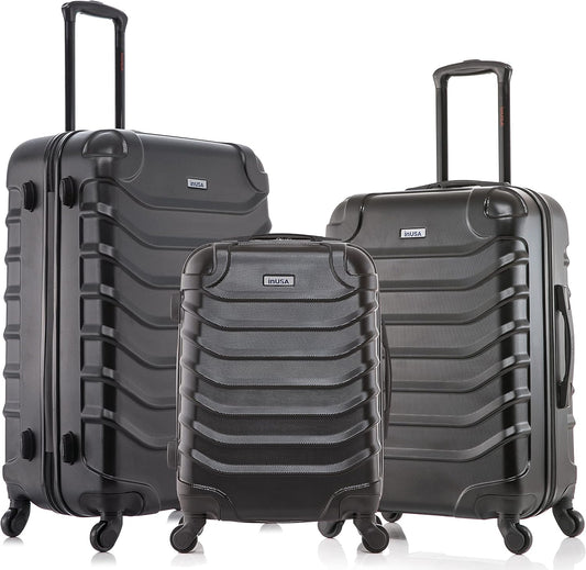 InUSA ENDURANCE Luggage with Spinner Wheels | Spacious Durable Lightweight Hardshell Suitcase, Travel Sets with Handle and Trolley | (20in, 24in, 28in) 3 Piece Luggage Set | Black