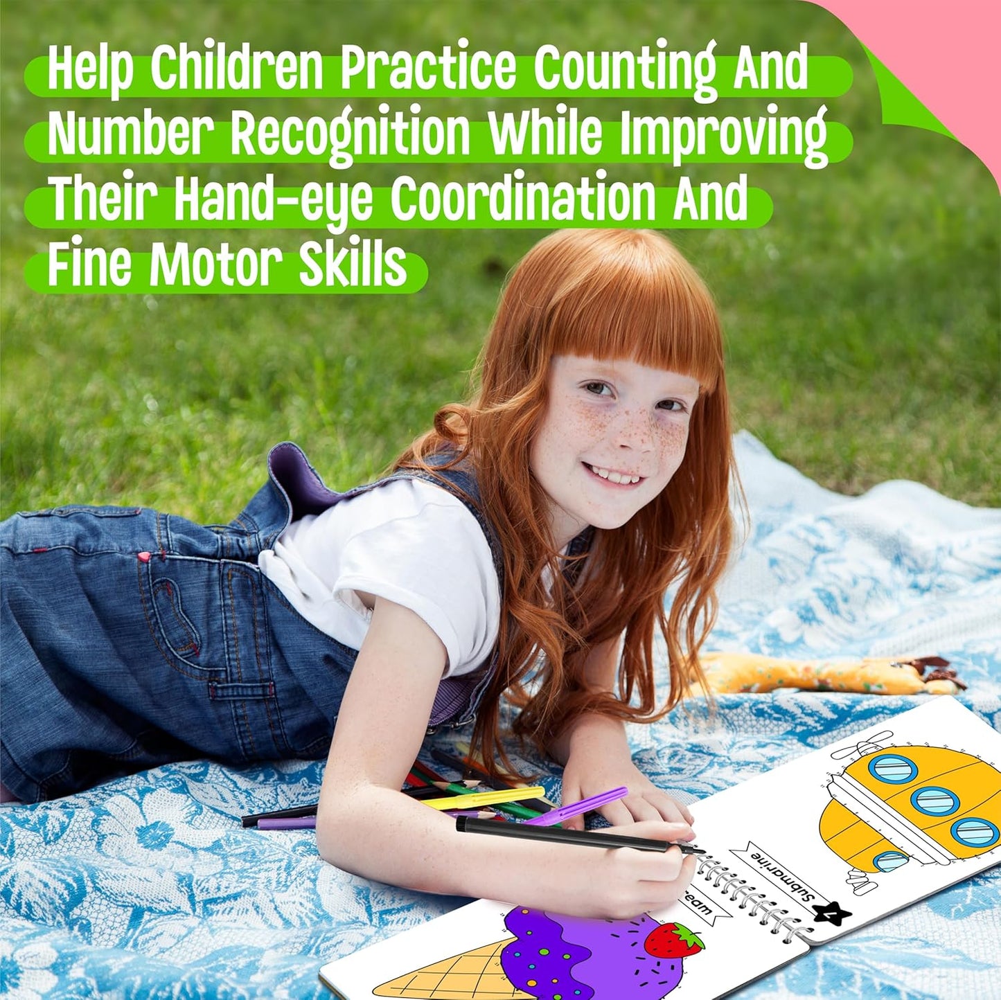 Do-to-Dot Game Pad, 30 Reusable & Erasable Number Connecting Games, Dry Erase Animal/Castle/Ship Dot to Dot Workbook for Kids, Educational Toy for Road Trip, Airplane & Car Travel Activities