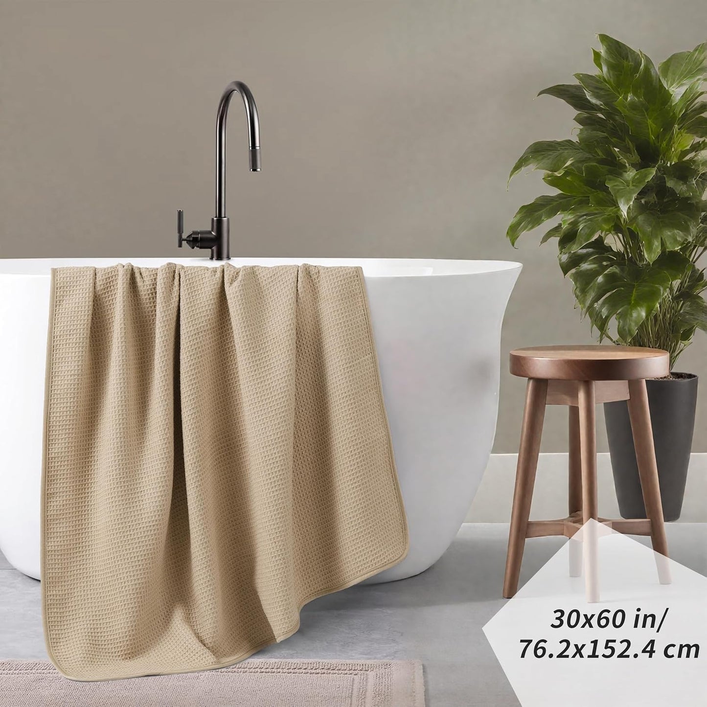 POLYTE Microfiber Oversize Quick Dry Lint Free Waffle Bath Towel for Body, 60 x 30 in, Set of 2