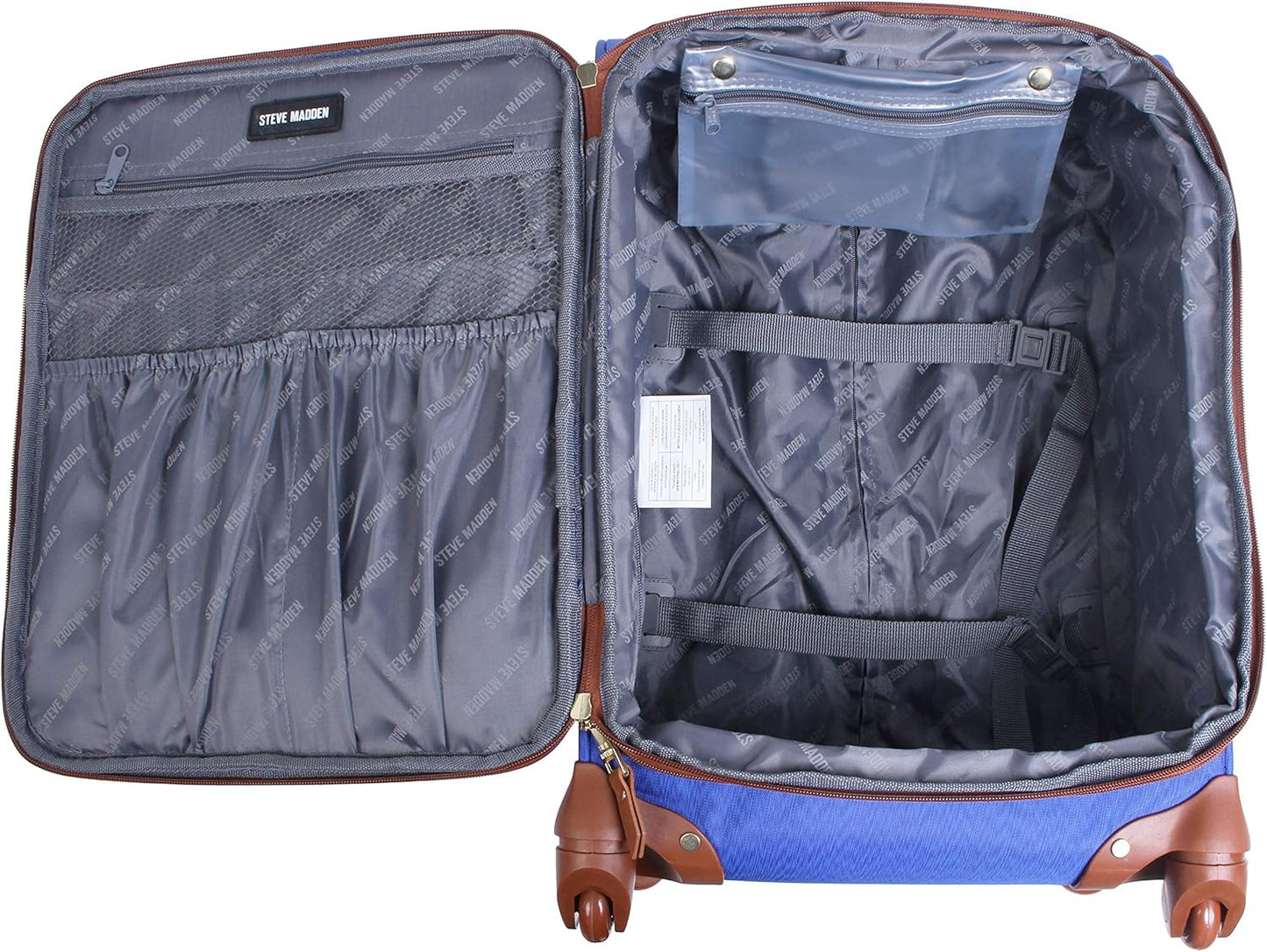 Steve Madden Designer Luggage Collection - Expandable 24 Inch Softside Bag - Durable Mid-sized Lightweight Checked Suitcase with 4-Rolling Spinner Wheels (Global Blue)