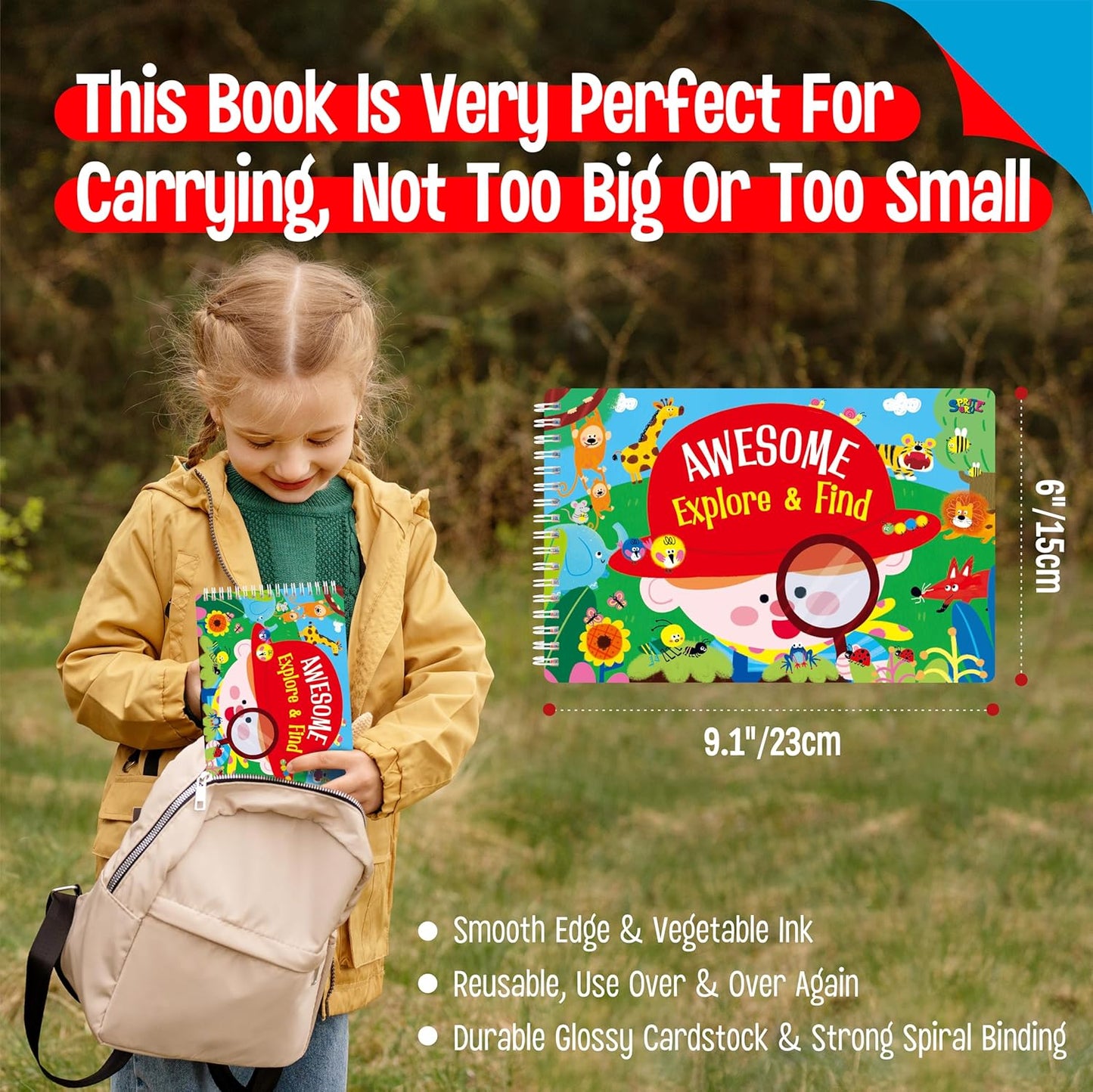 SpriteGru 28 Dry Erase Activities Book, Reusable & Erasable Game Pad, Explore and Find Games Interesting Educational Toy and Learning Tool for Road Trip Airplane Travel