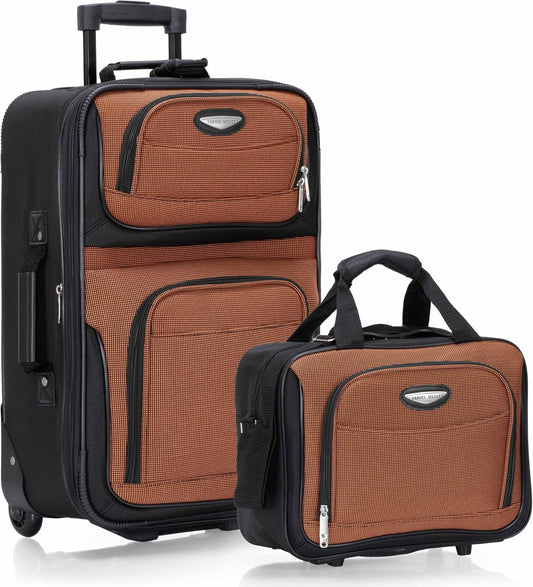 Travel Select Amsterdam Softside Expandable Rolling Luggage Set, 2-Piece Upright Suitcases with 2-Wheel Design, Lightweight Durable Polyester, Orange