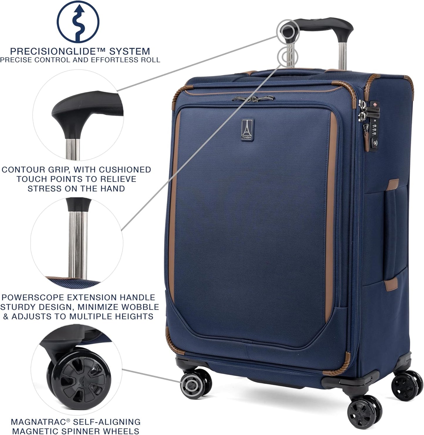 Travelpro Crew Classic Lightweight Softside Expandable Checked Luggage, 8 Wheel Spinner Suitcase, TSA Lock, Men and Women, Checked Medium 25-Inch, Patriot Blue