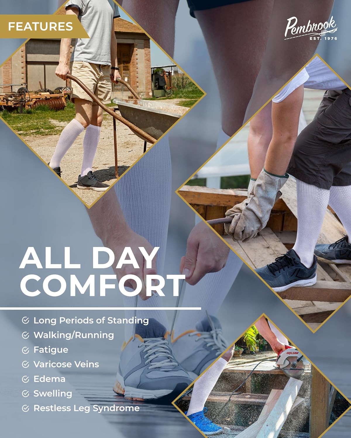 Pembrook Light Compression Socks for Men - 3 Pairs | 8-15 mmhg Compression Dress Socks for Men | Support Socks for Men