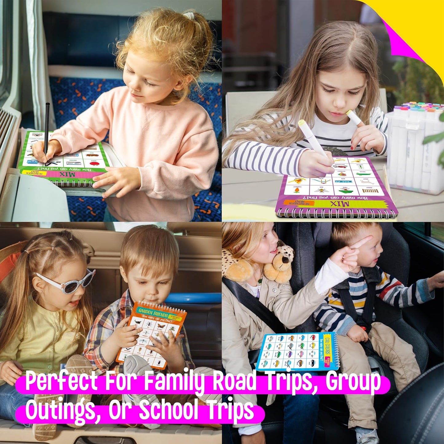 SpriteGru Scavenger Hunt Activities Book, 30 Road Trip Bingo Games, Reusable & Erasable Game Pad, Interesting Explore and Find Activity Travel Toy for Road Trip, Airplane Travel