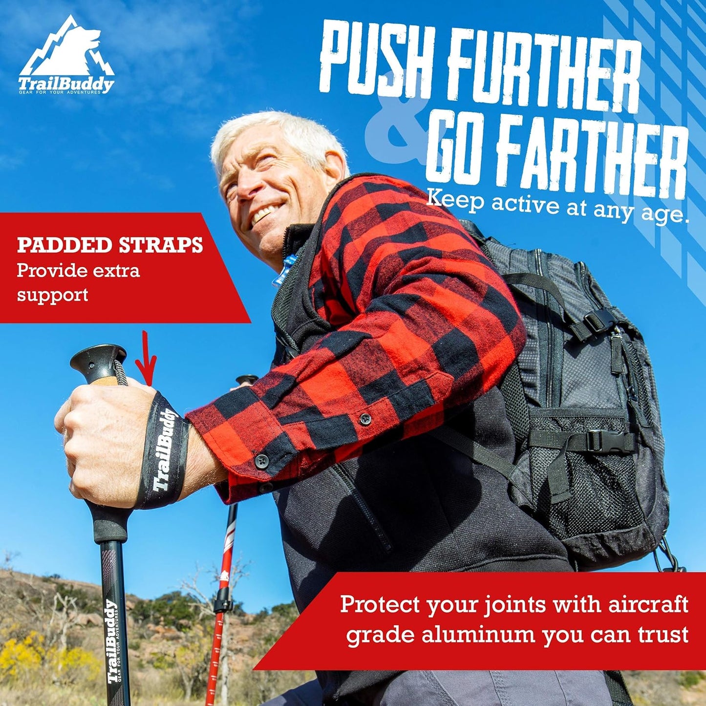 TrailBuddy Trekking Poles – Lightweight 7075 Aluminum Hiking Poles for Women, Men & Seniors – Collapsible Walking Sticks for Travel, Trails & Balance